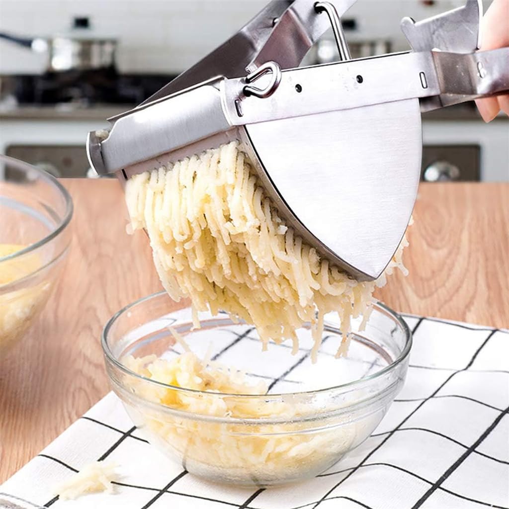Supvox Kitchen Manual Potato Masher, Manual Press Hand Fruit Juicer, Multifunctional Foodgrade Stainless Steel Potato Mesher Heavy Duty Manual Juicer Kitchen Tool