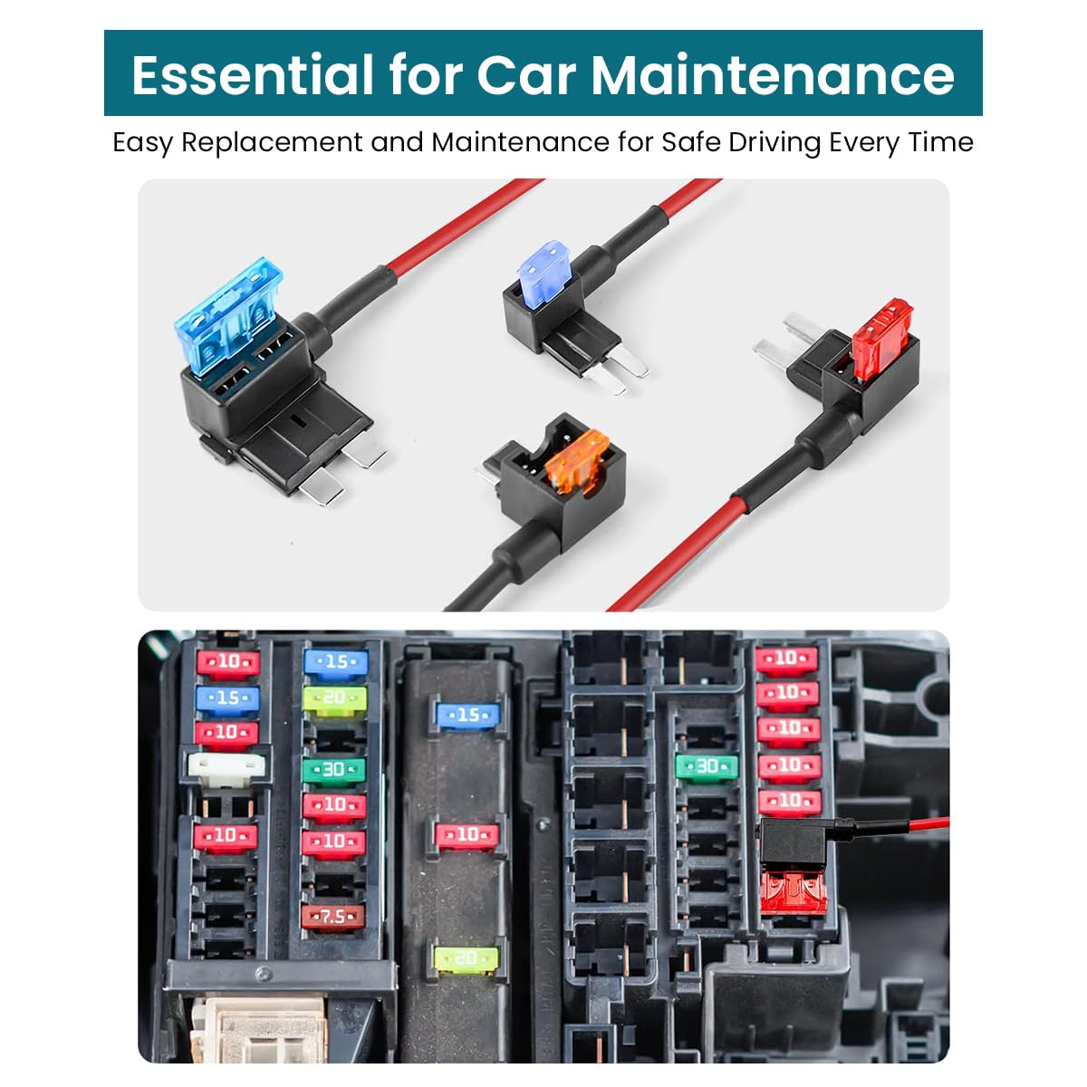 STHIRA Car Add a Circuit Fuse Tap for Vehicles with Dual Slot Holder | 12 Pack 4 Types ATO ATC ATM APM