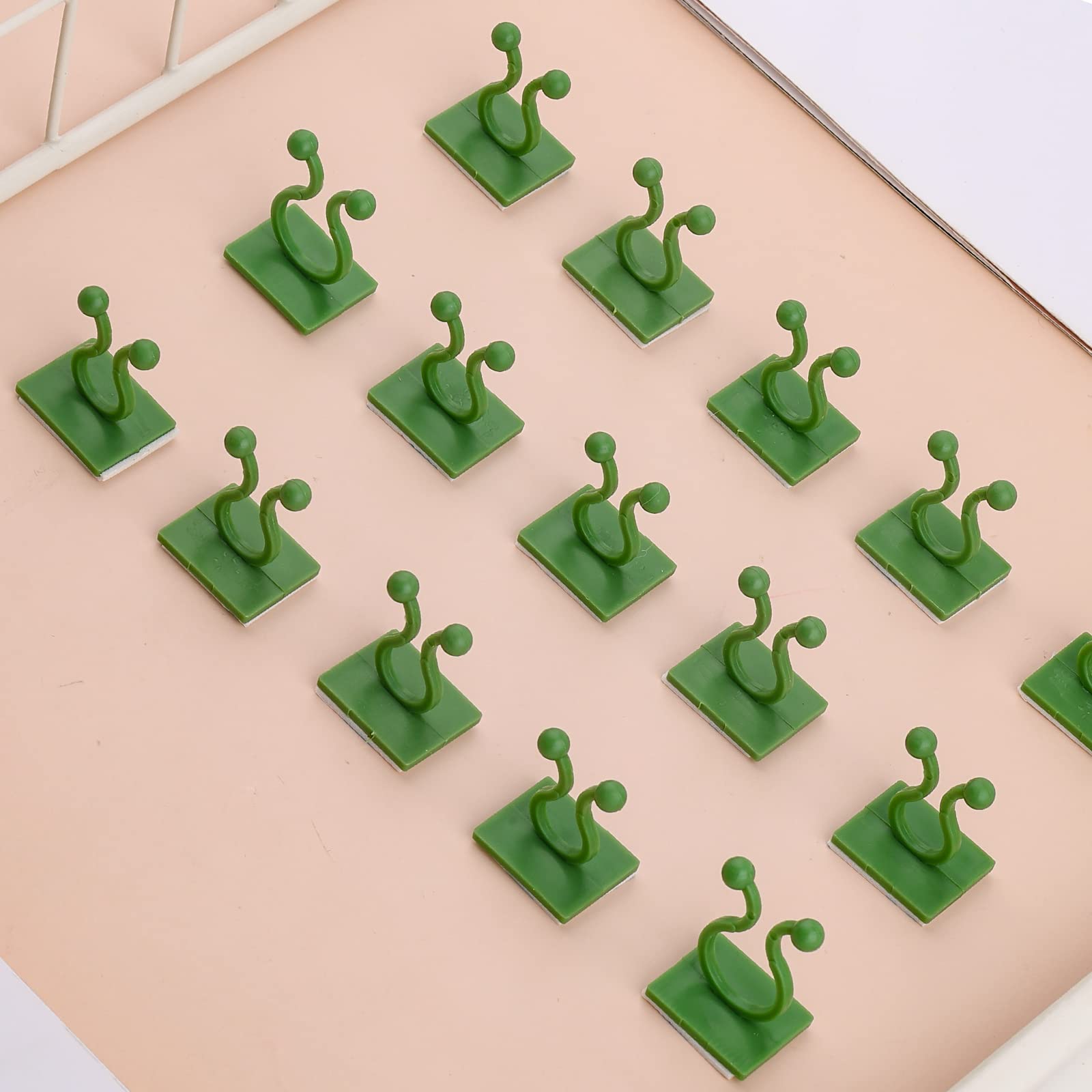 HASTHIP  50Pcs Wall Fixture Clips for Plant Climbing Vine Plant Climbing Wall Fixer Self-Adhesive Hook, Wall Vines Fixture Wall Hook Vines Climbing Clip for Home (Green)