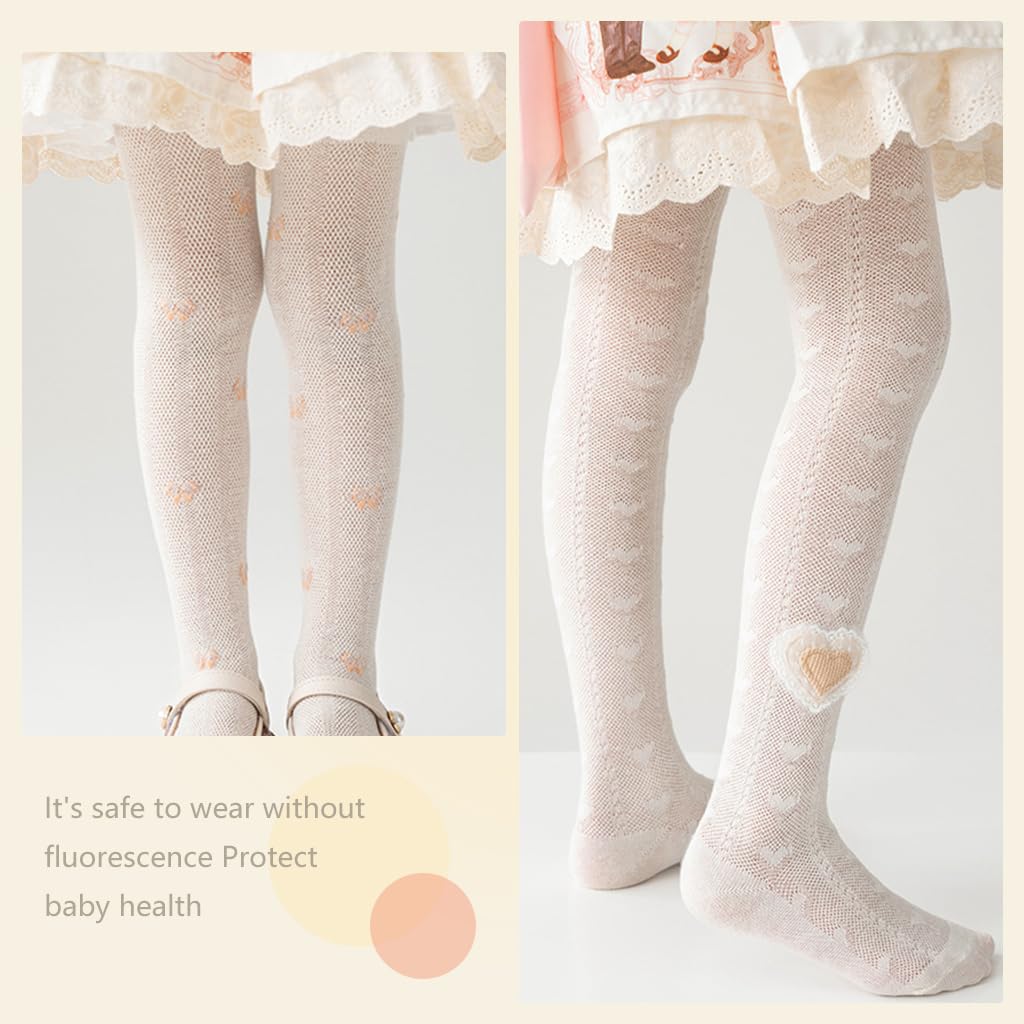 PALAY Cotton Stockings for Girls featuring Heart Jacquard Footed Design 2Pcs 80–95 cm White