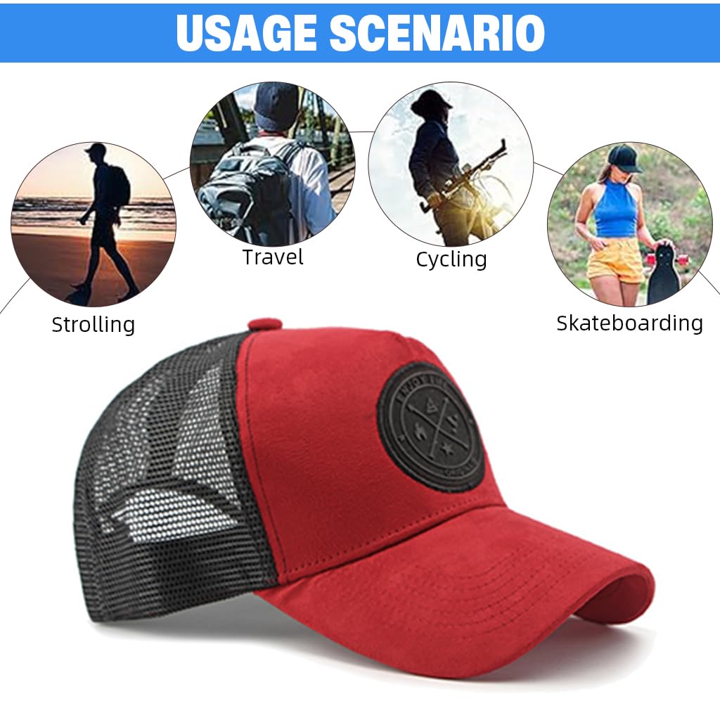 Proberos Sun Cap for Men with Breathable Mesh Back and Adjustable Snap Closure, Red