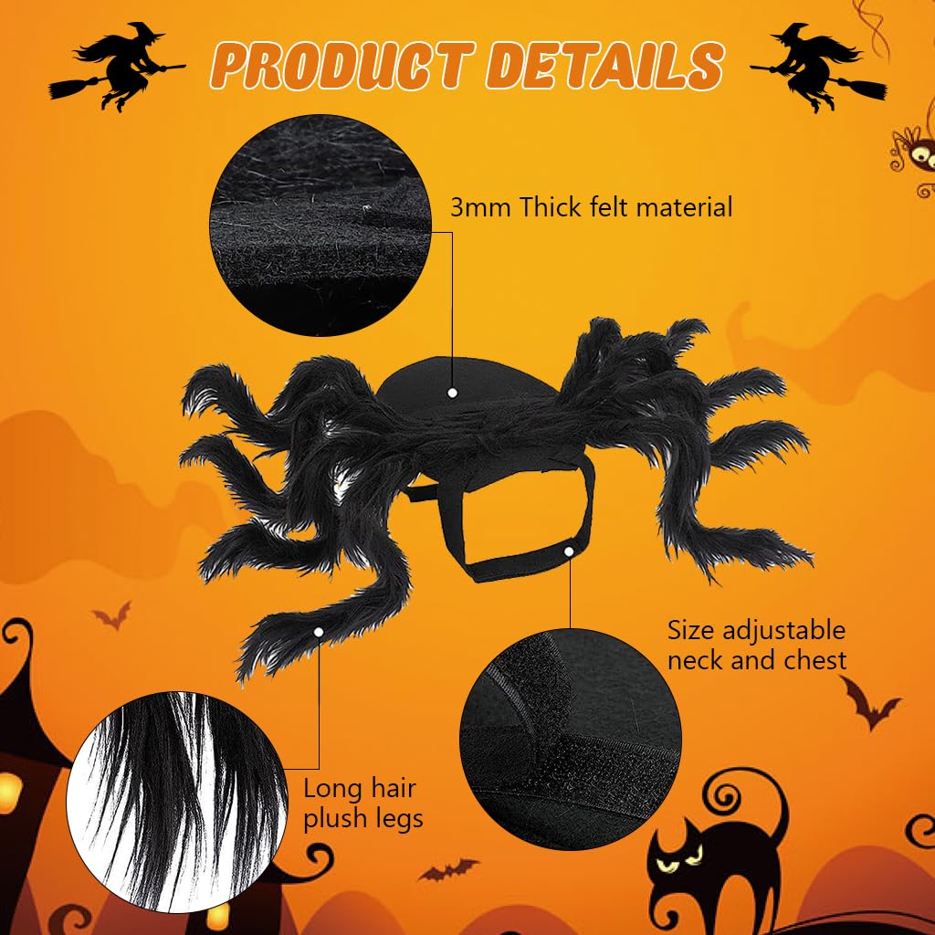 Qpets Halloween Dog Costume for Small Pets featuring 8-Claw Black Spider Design | Adjustable Fit