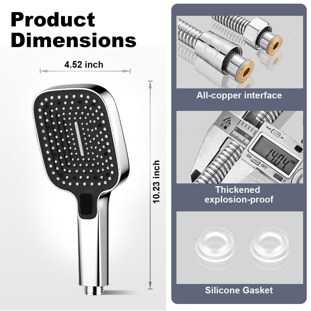 Serplex High Pressure Shower Head with 3 Spray Modes and Universal Hose Set for Bathroom | Water Efficient Handheld Design