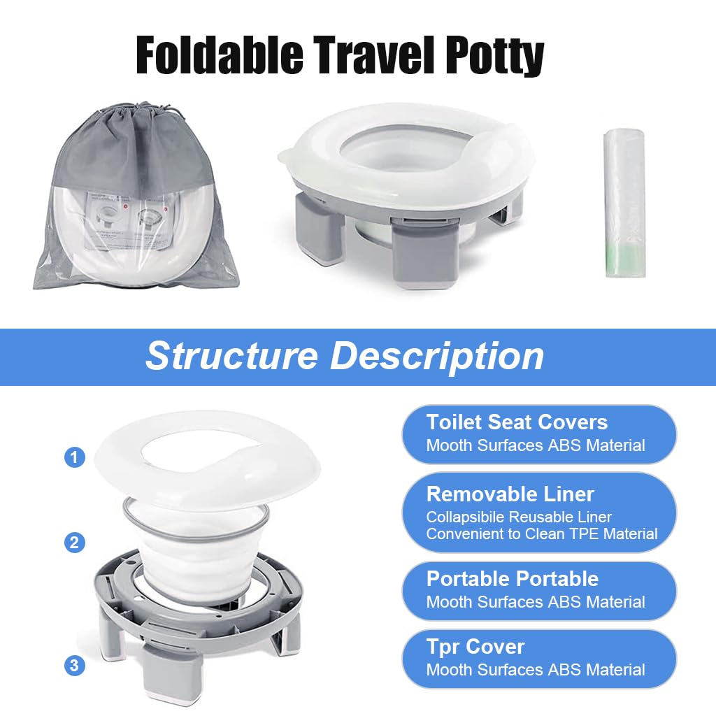 SNOWIE SOFT® Potty Seat for Kids 3-5 years, Portable Potty Seat for Kids Travel Baby Toilet Seat for Kids, Potty Training Seat Baby Potty Seat for 0 to 5 Years with Storage Bag & 20Pcs Trash Bag, Grey