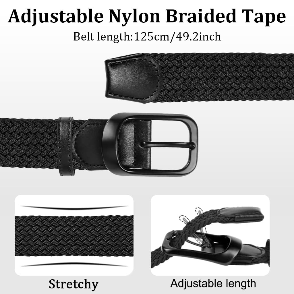 GUSTAVE Black Belt for Men with Quick Release Metal Buckle 125cm | Elastic Braided Nylon Strap for Formal and Casual Wear