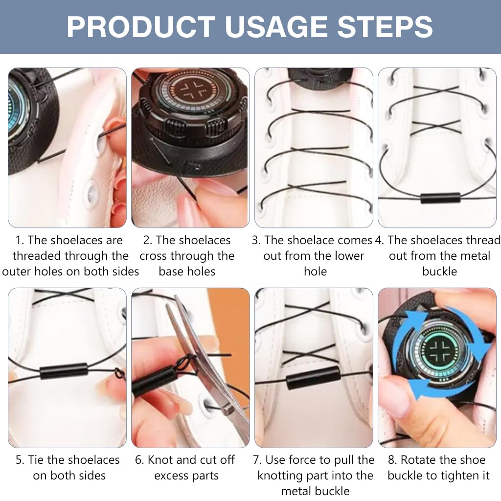 PALAY Shoelace Alternatives for Sneakers and Casual Shoes with 1.2m Wire & Knob Adjustment