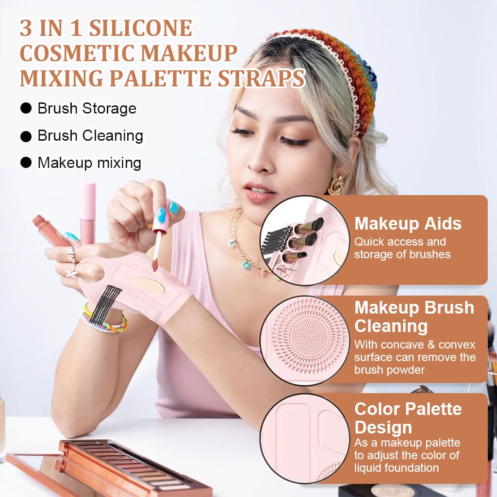 MAYCREATE Makeup Mixing Palette Wristband for Artists with 6 Tool Sleeves and Silicone Tray