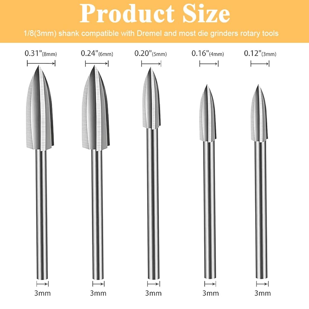 HASTHIP® Wood Carving Tools for Rotary Tool 10PCS HSS Woodworking Engraving Drill Bit Set Crafts Grinding Universal 1/8 Shank For DIY Drilling Micro Sculpture