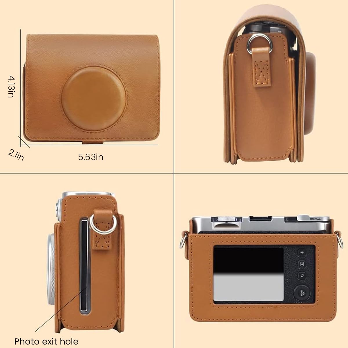 ZORBES PU Case for Fujifilm Mini EVO Camera featuring Precise Fit and Removable Shoulder Belt | Vintage Brown Protective Set of 2