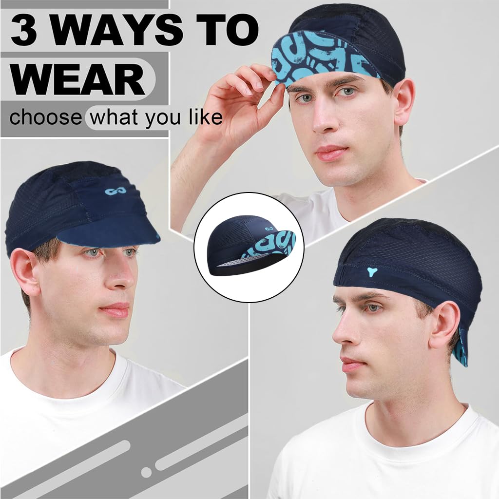 PROBEROS Cycling Cap for Men and Women with Breathable Mesh and Short Sun Visor | Quick‑Dry Blue Skull Hat