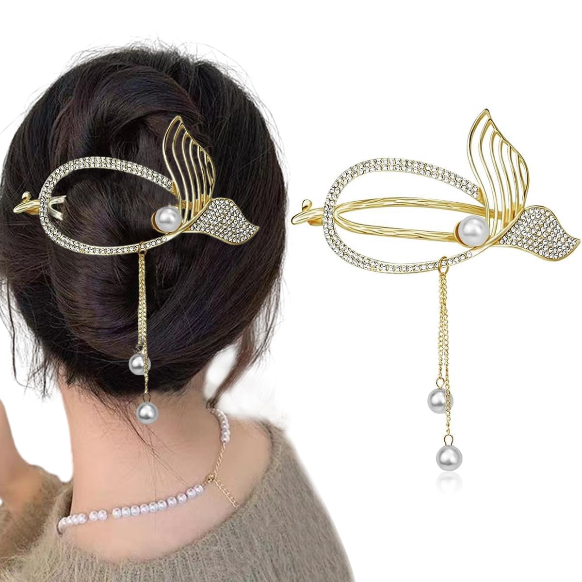 PALAY Girls Hair Clips 2pcs for Elegant Hairstyles featuring Hollow Out Chinese Fan Design with Pearls