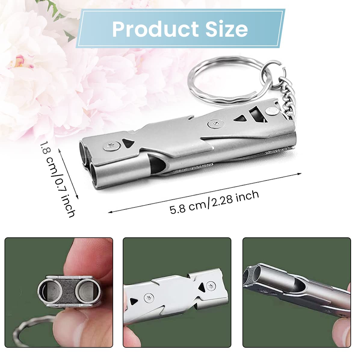 ZIBUYU Emergency Whistle for Outdoor Survival with Dual Hole 120db Sound | Stainless Steel Keychain 57×18×9mm