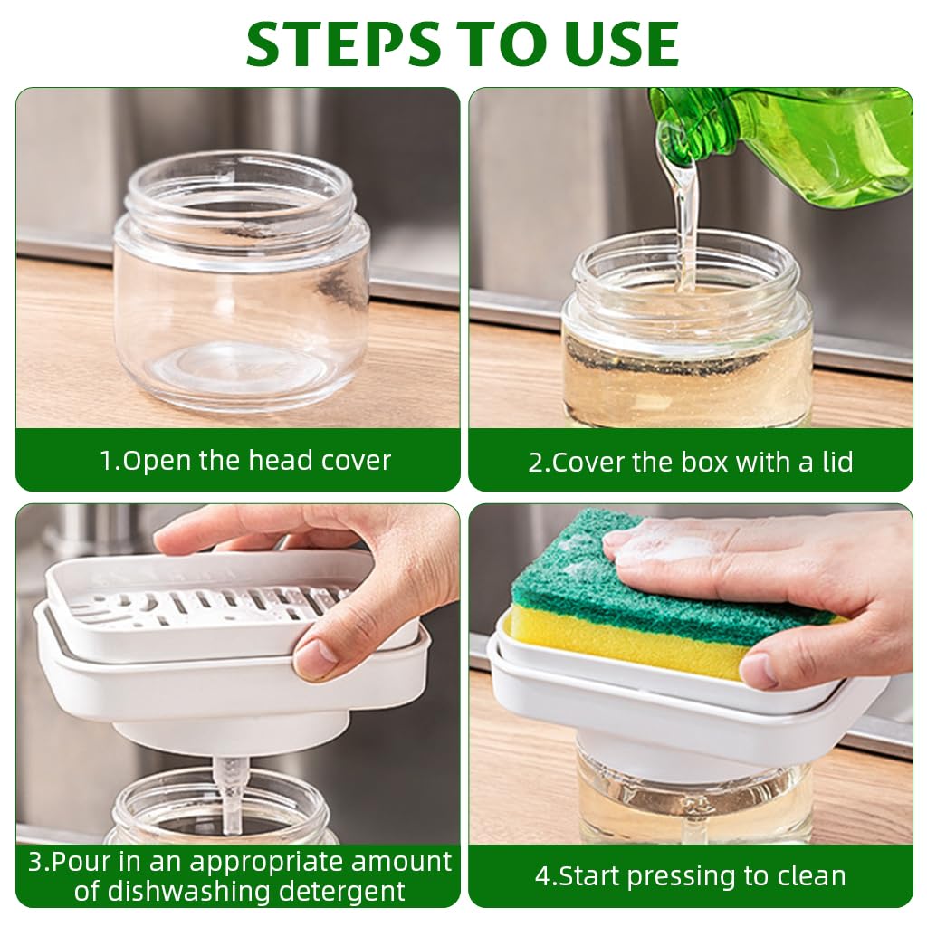 Supvox Glass Liquid Soap Dispenser 280ml for Kitchen with Integrated Sponge Drain Holder