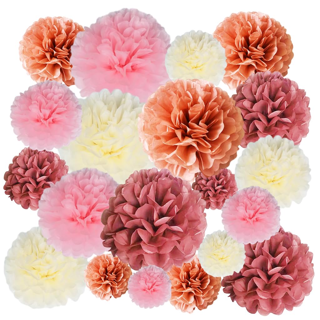 HASTHIP® Color Paper Flower Decoration Set of 20Pcs Color Paper Wall Decoration 5 Mixed Sized Pom Poms Flowers Party Favor Wedding Party Paper Pom Poms Decoration