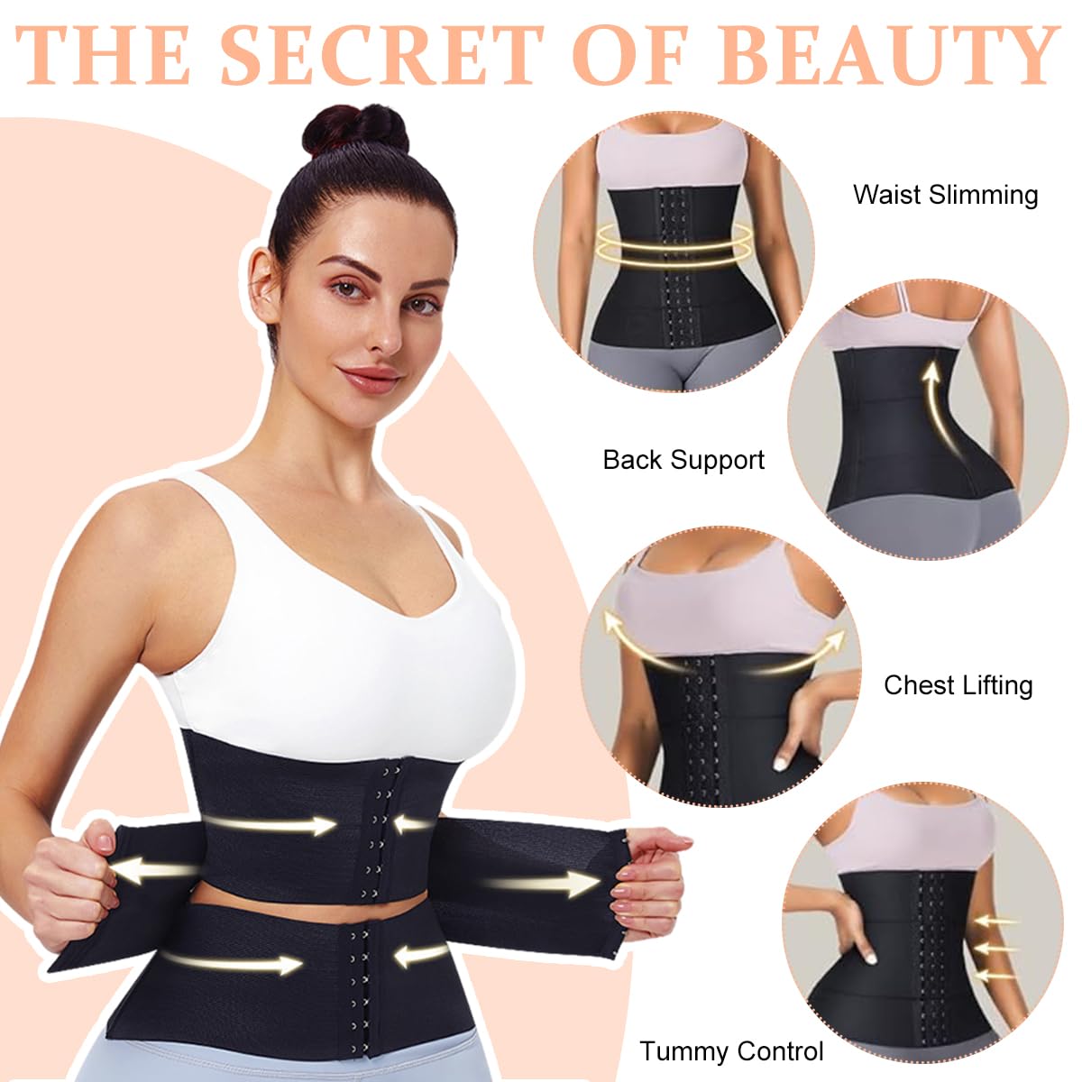 PALAY Waist Trainer for Women with 3 Section Adjustable Buckle 6 Row Fit, XL Black | Tummy Control and Lumbar Support