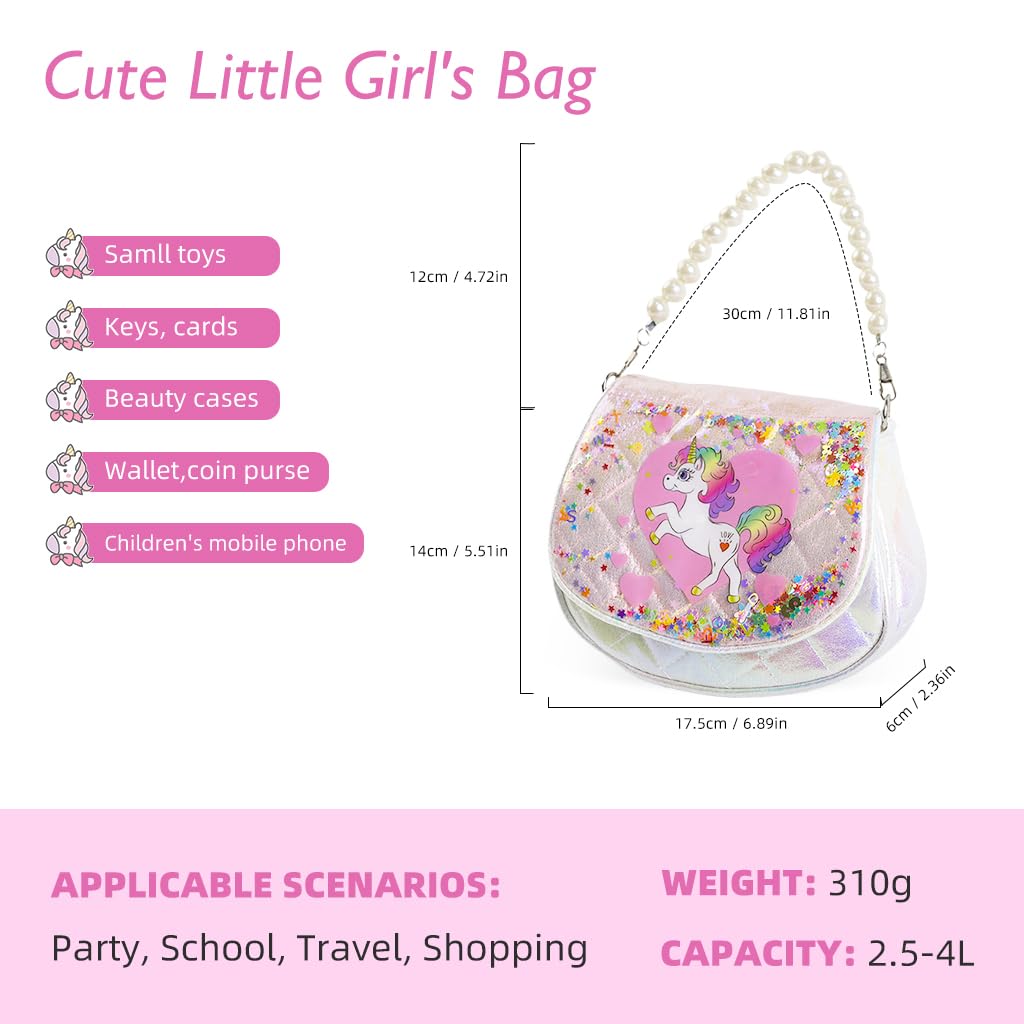 PATPAT Girls Sling Bag Fashion Pink Unicorn Hand Bag Girls Bag Shoulder Bag with Beaded Chain Strap Gift for Girls Children's Day Gift for Girls