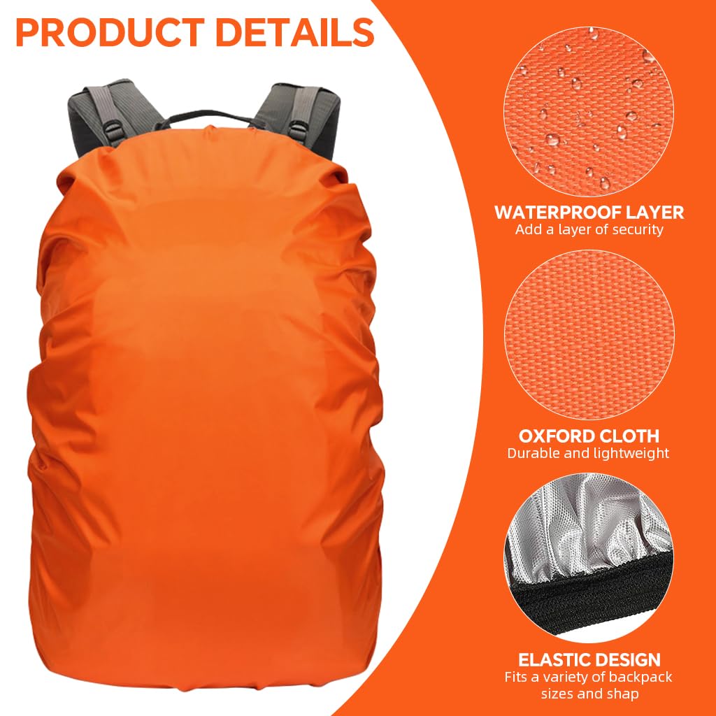 Proberos Rain Cover for Backpack up to 35L featuring Elastic Edging and Waterproof Nylon | Orange