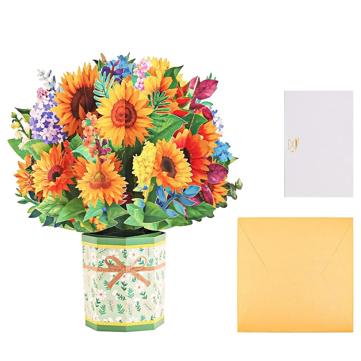 Climberty Greeting Card Pop Up Card for Birthday and Thank You with 3D Sunflower Bouquet 8.6 in | Includes Envelope and Message Card