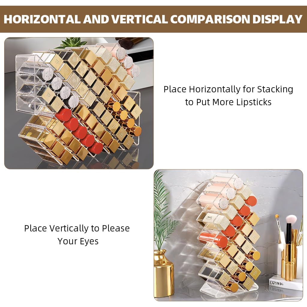 HASTHIP Lipstick Organizer for Dresser and Vanity featuring 28 Slots and Acrylic Stand | Transparent Makeup Holder 11x6.5x25.5cm