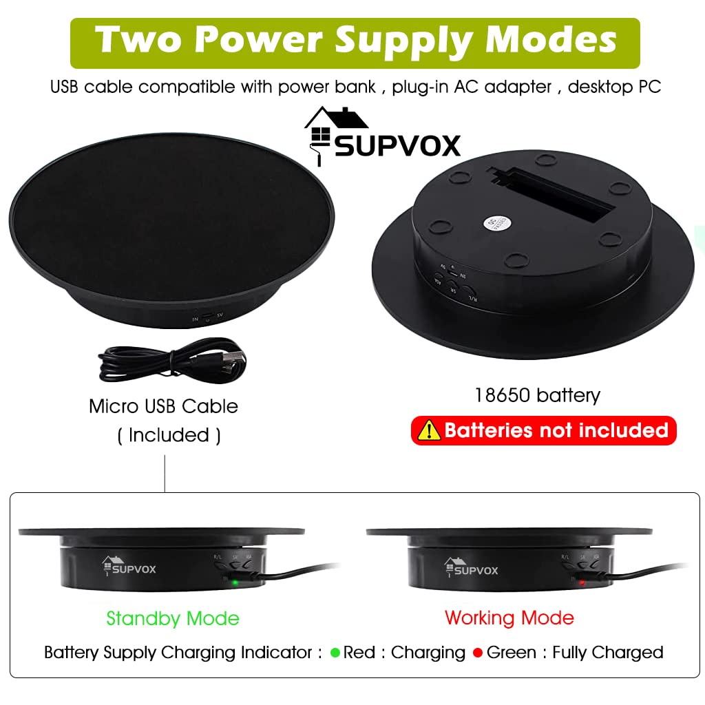 Supvox 1Pcs Electric Rotating Display Stand, USB Charge 360 Degree Rotating Turntable, 20CM /Load 8KG, Multi-Functional Rotary Table for Photography Products Shows, Jewelry, Cake (Without Battery)