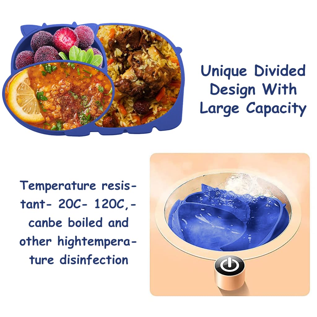 SNOWIE SOFT Suction Plates for Baby with 3 Divided Compartments and Stable Cup Design | Foodgrade Silicone for Toddlers