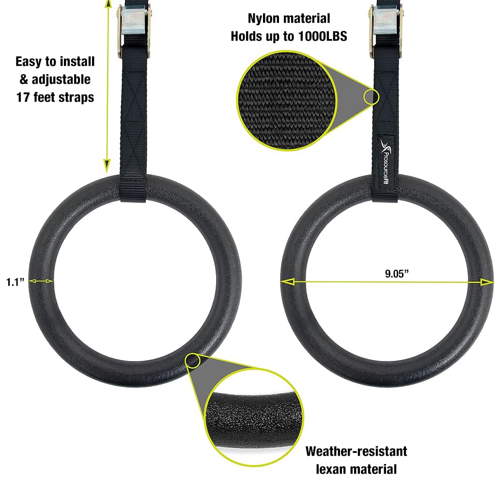 Proberos® Gymnastic Rings 1100lbs Capacity with 14.76ft Adjustable Buckle Straps Pull Up Exercise Rings Non-Slip Rings