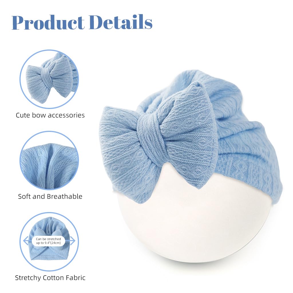 SNOWIE SOFT® Soft Fashion Knited Baby Cap with Baby Socks Set 0 to 12 Months Bow Turban Cap for Baby Girl, Stretchy Knitting Cap Socks Newborn Kids Cap for Girls Boys Blue