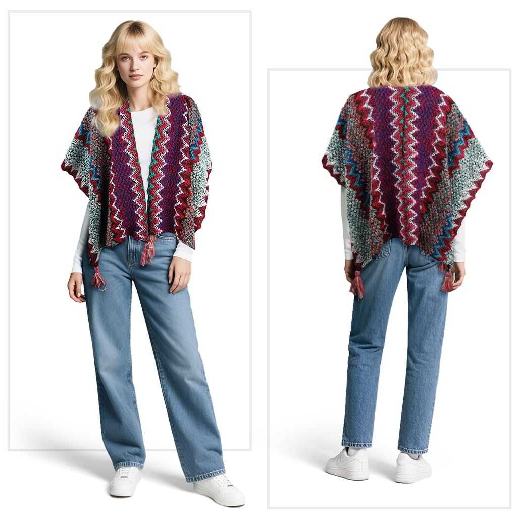 SANNIDHI Shawl for Women featuring Hand Knitted Open Front Design 140x110cm | Cozy Fall Wrap