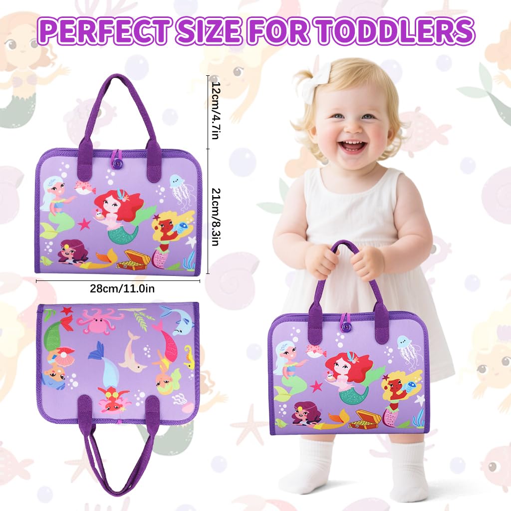 SNOWIE SOFT Mermaid Busy Board for Toddlers 1-3 with 8 Activity Pages and Folding Handbag Design