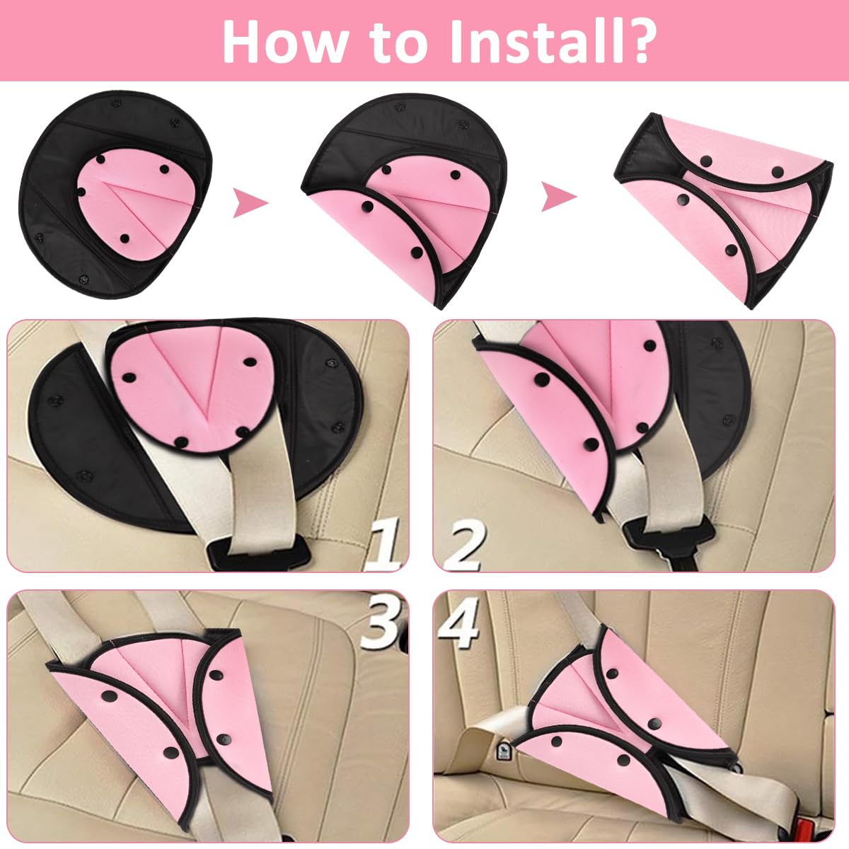 STHIRA Kid's Seatbelt Cover Pad for Child Comfort with Soft Cotton Padding and Breathable Pink Cushion | Universal Fit for Booster Seats and Strollers