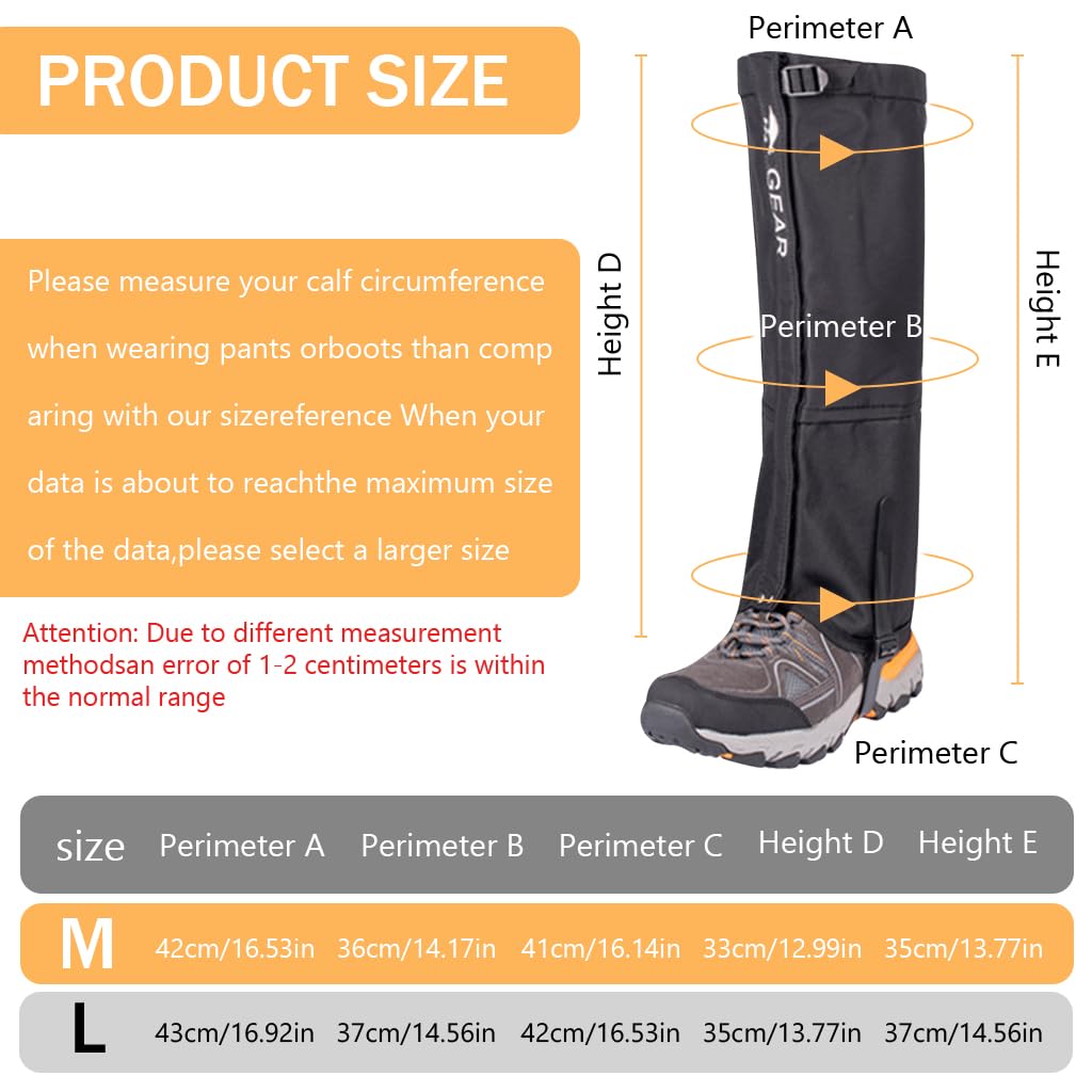 GUSTAVE® 1 Pair Hiking Gaiters Waterproof Oxford Cloth Knee-length Gaiters Anti-slip Hiking Gaiters with Shoe Fastening Strap & Elastic Top Outdoor Gaiters for Riding, Walking, Hiking, Terkking, M