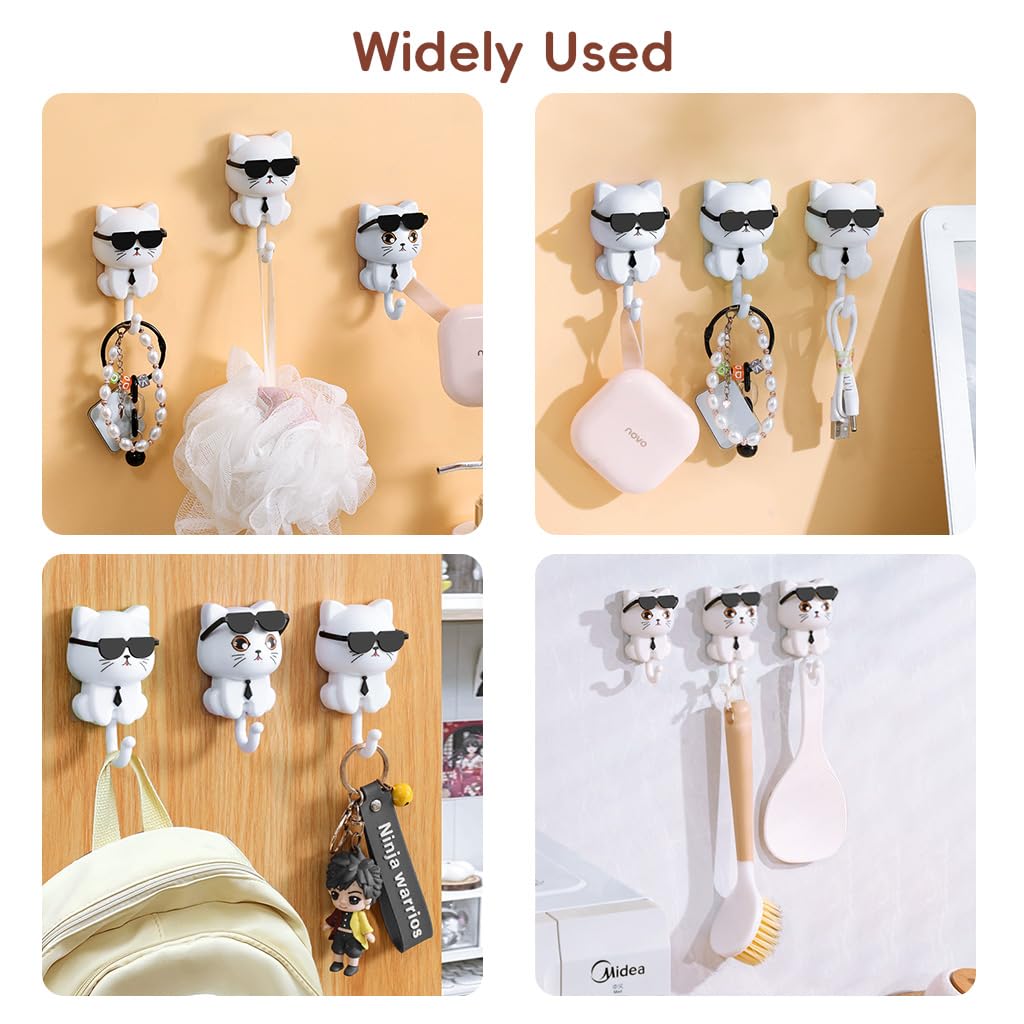 HASTHIP Cat Wall Hooks 9PCS for Kitchen and Bathroom featuring PVC Cartoon Tail Design