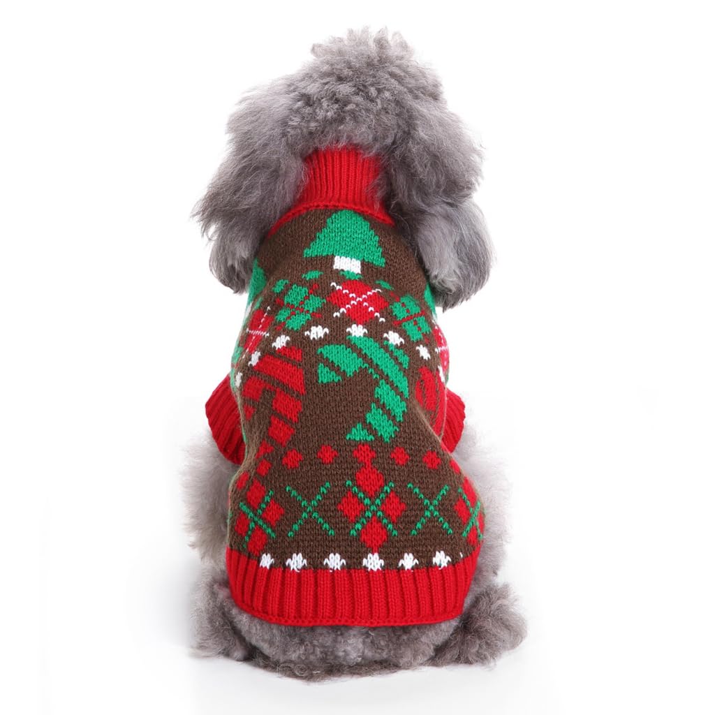 Qpets® Winter Clothes for Dog Knitted Crocheting Sweater for Small Dogs Print Sweater Christmas Suit for Small Dogs Christmas Sweater for Dogs Gift for Dogs (Red, Size: XL)