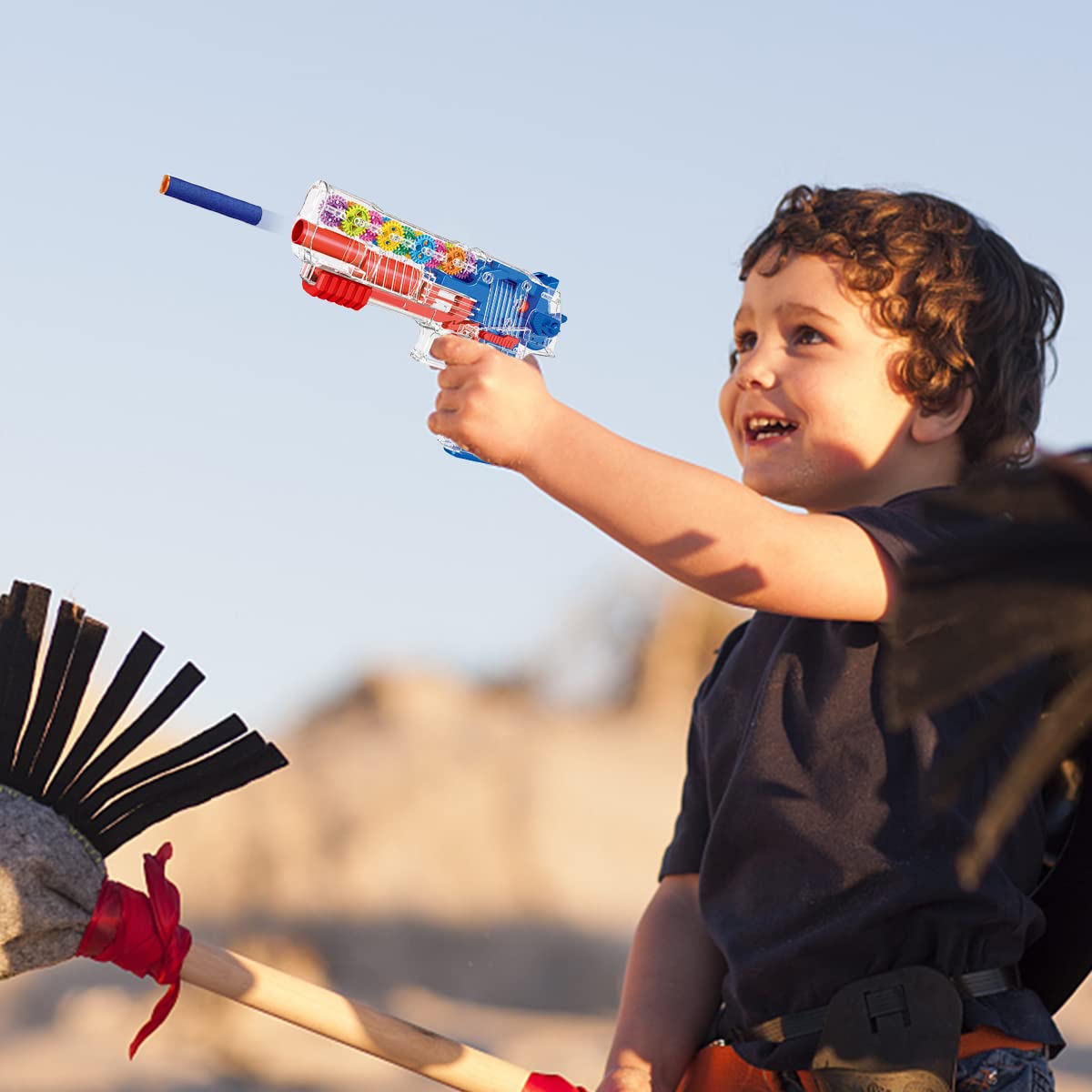 PATPAT Musical Toy Gun for Kids with 5 Soft Sponges and 3D Gear Lights and Sounds | Blue