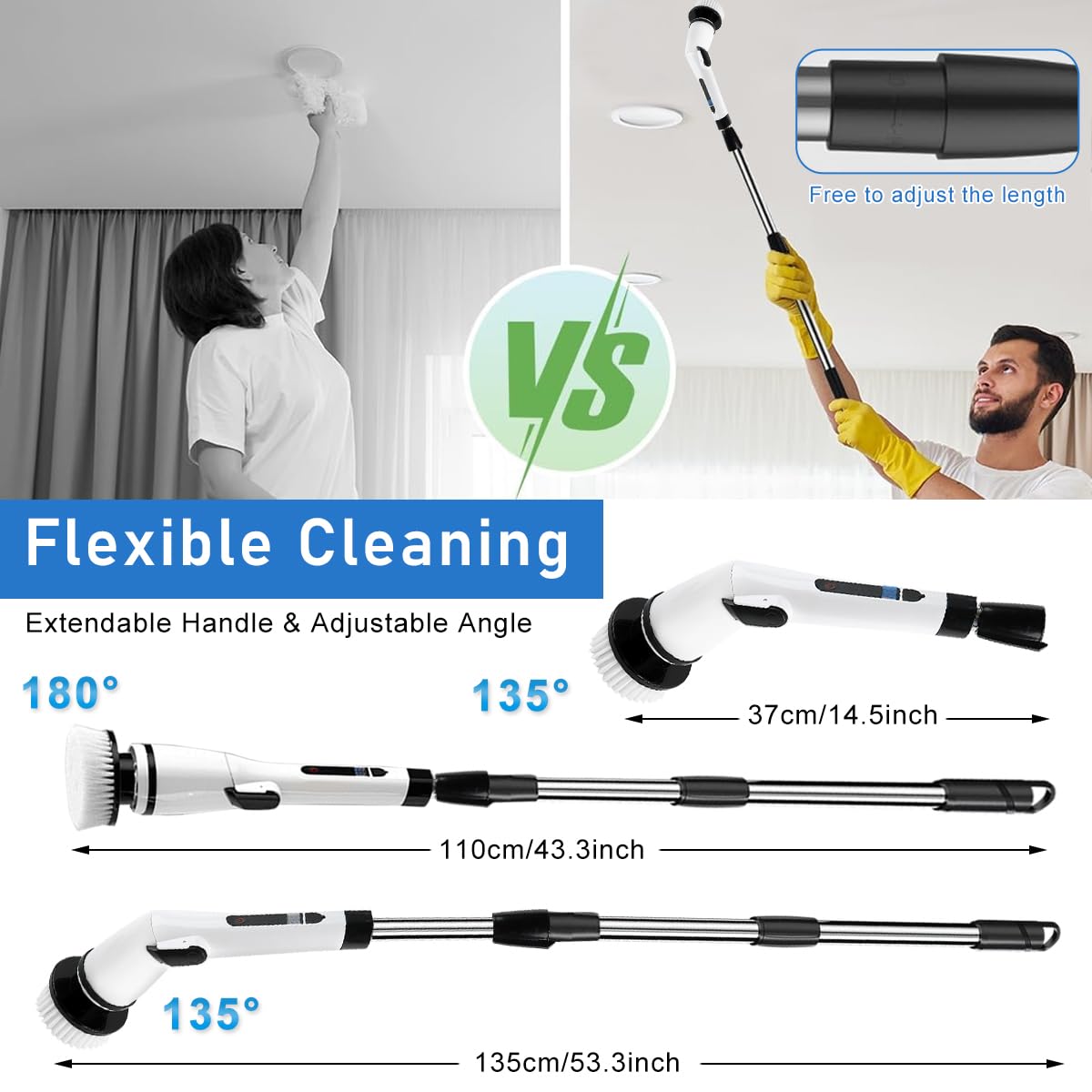 ZIBUYU Electric Cleaning Brush for Home with 2000mAh Battery and LCD Display | 7 Brush Heads