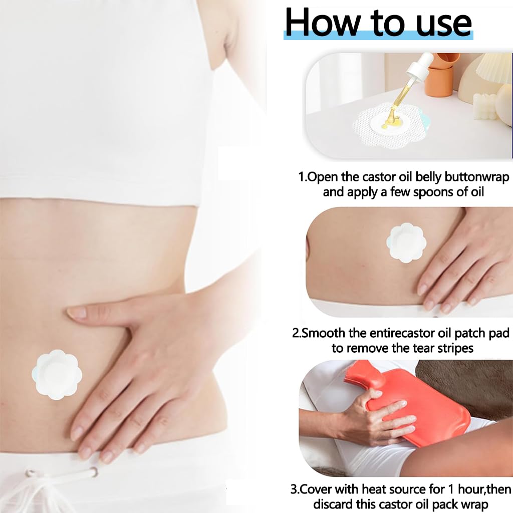 ZIBUYU Castor Oil Belly Wraps for Navel Care with Leakproof Layer and 60 Star & Flower Pads