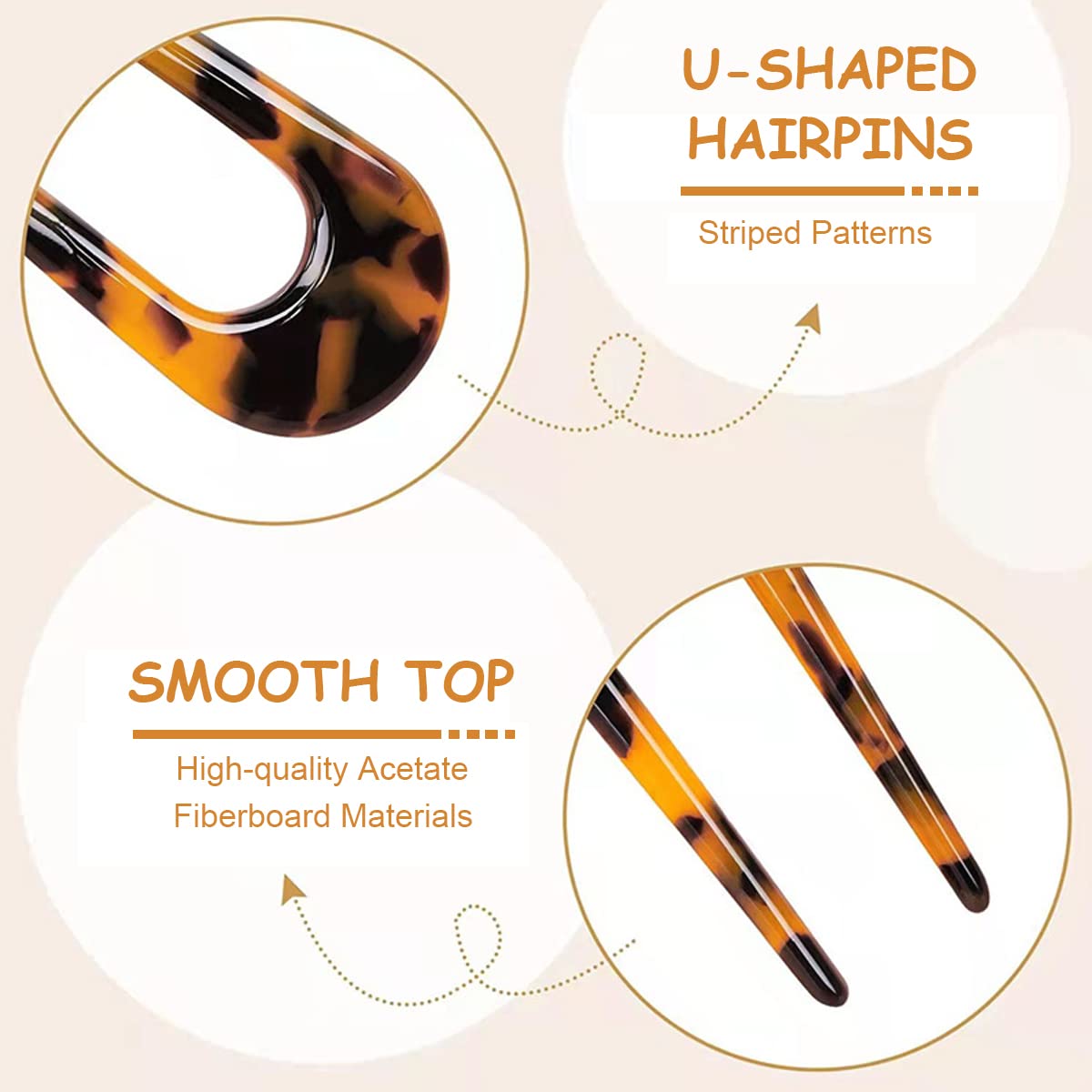 MAYCREATE Hairpin for Secure Hair Buns with 10 cm U Shaped Design and Amber Texture | 2 Pcs Set