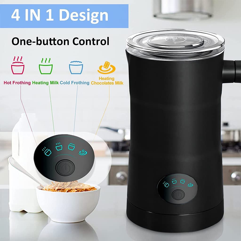 HASTHIP Electric Milk Frother for Coffee 350ML 4 in 1 Coffee Machine with Milk Frother Electric Foam Maker 400W Automatic Milk Shaker Mixer Machine Hot & Cold Frothing Milk Heater Electric Foamer