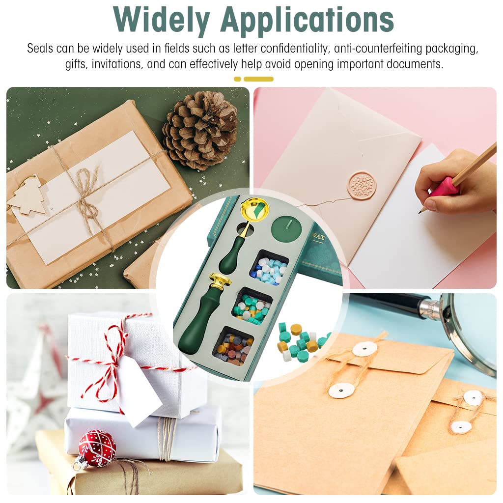 HASTHIP Wax Seal Stamp Gift Box Set for Cards and Envelopes with 2.5cm Brass Head | Green