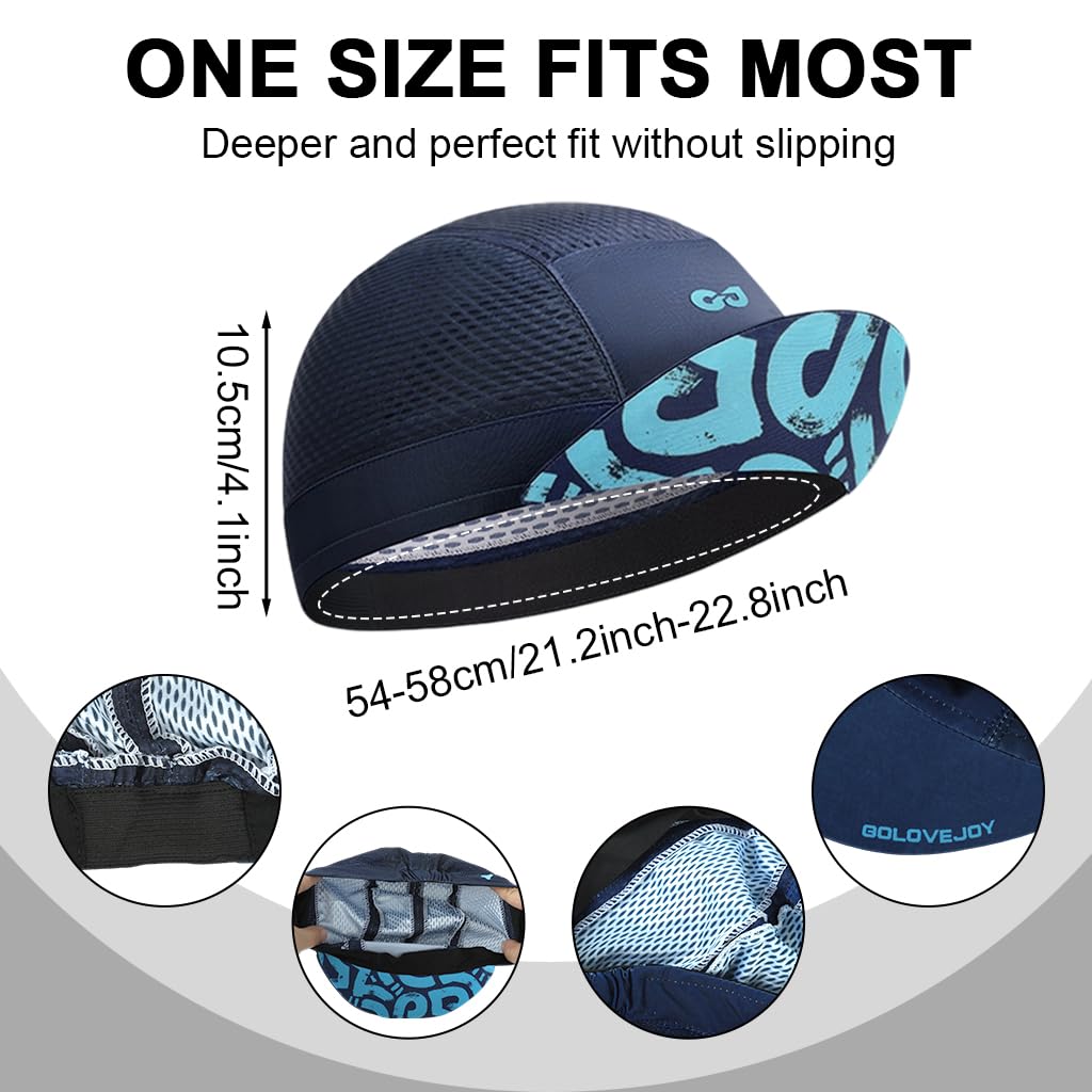 PROBEROS Cycling Cap for Men and Women with Breathable Mesh and Short Sun Visor | Quick‑Dry Blue Skull Hat