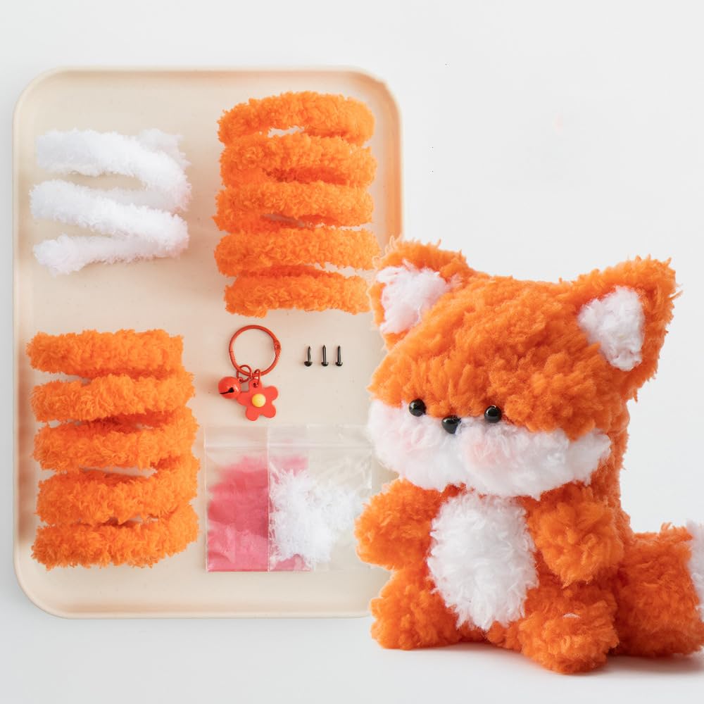 PATPAT® DIY Pipe Cleaner Art Crafting Kit DIY Cartoon Little Fox Plush Chenille Stem Art Crafting Kit DIY Handcrafted Desk Decor Bag Charm Gift for Kids