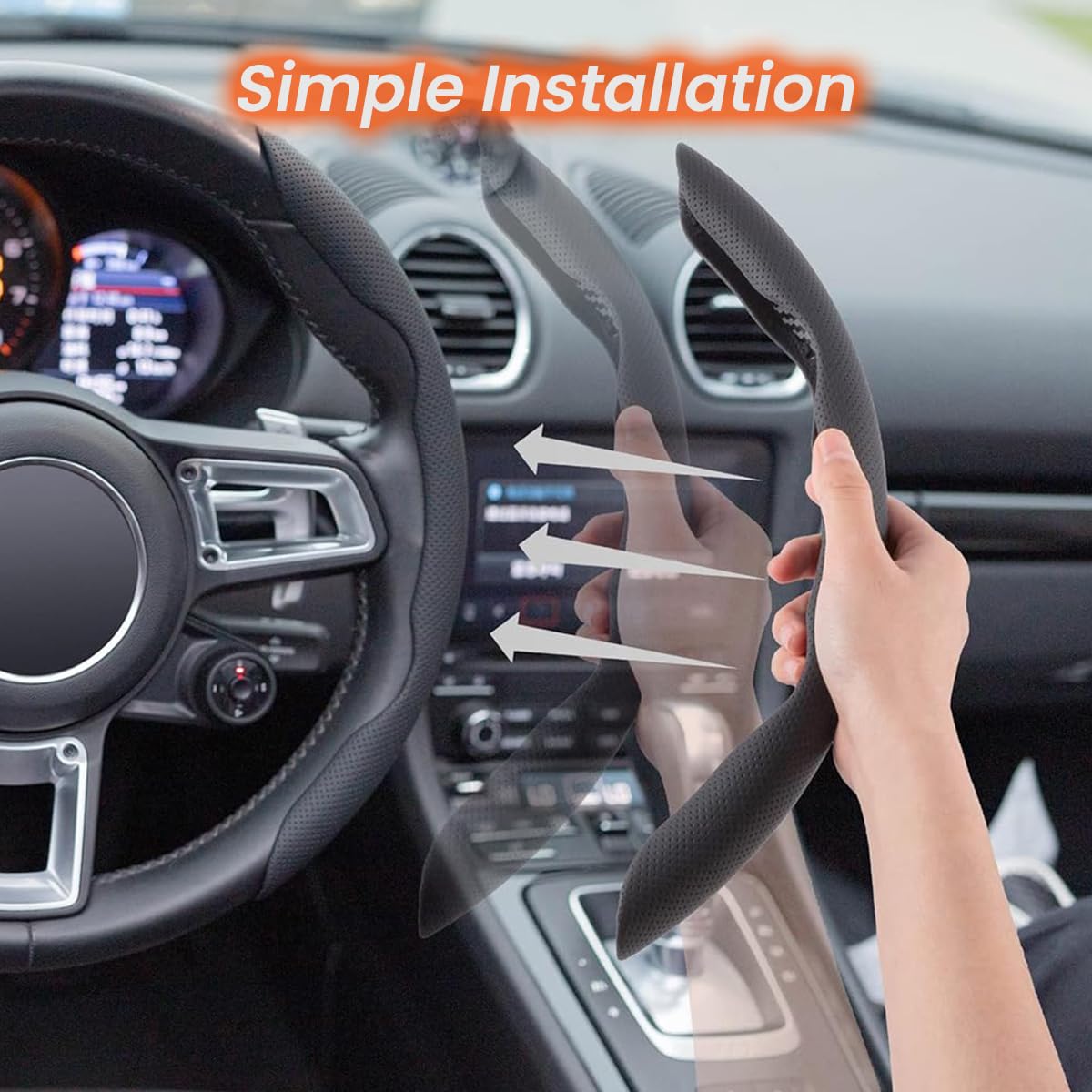 STHIRA Steering Wheel Covers for Car Safety with Partial Grip Design & Black Nappa Leather