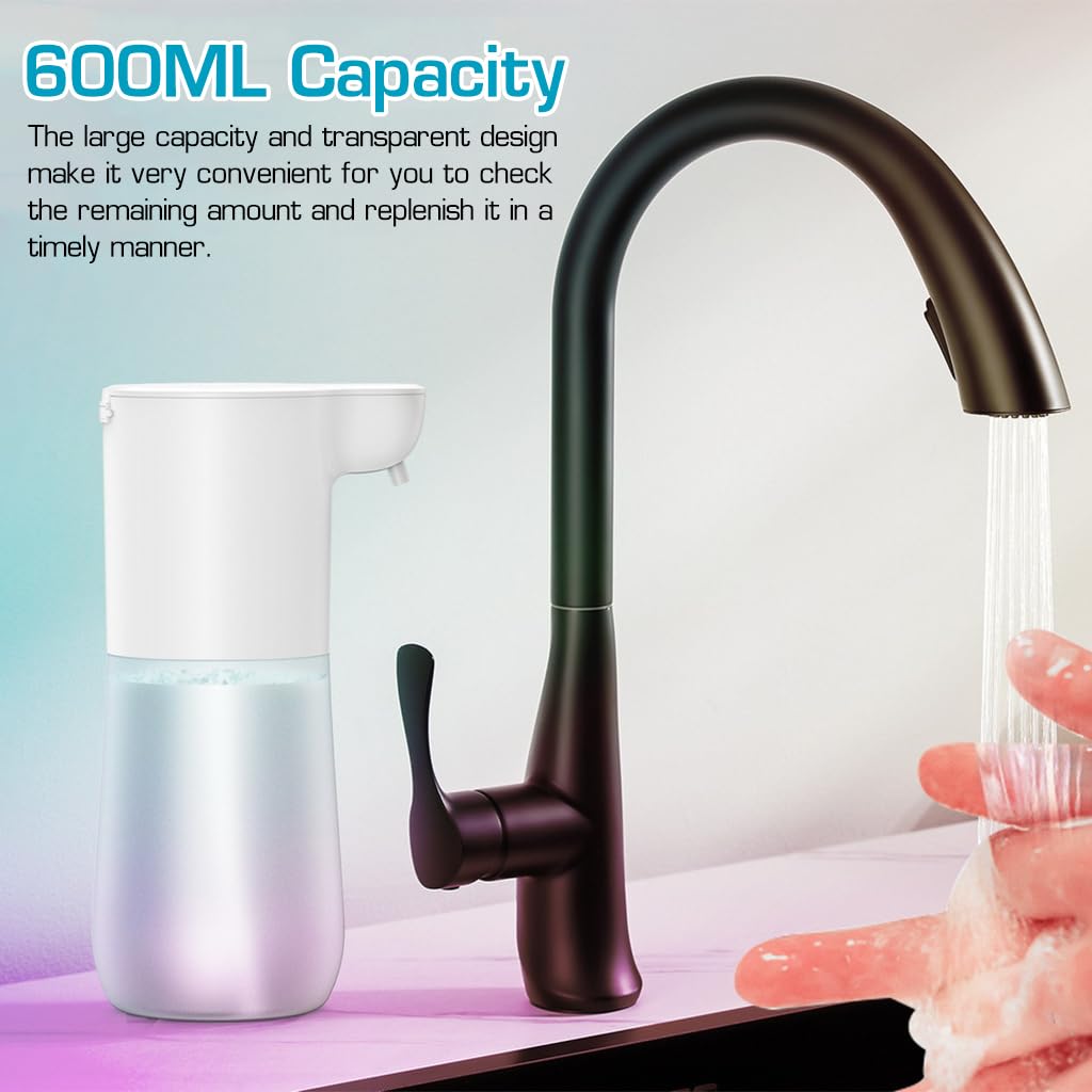 HANNEA Automatic Soap Dispenser for Kitchen and Bathroom with 600ml Tank featuring Motion Sensor & USB Rechargeable Battery