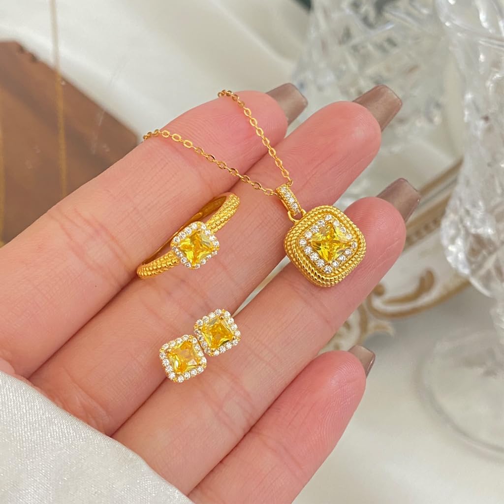 SANNIDHI Jewelry Set for Women with Cubic Zirconia Necklace and Earrings | Gold-Plated 4-Piece Bridal Gift