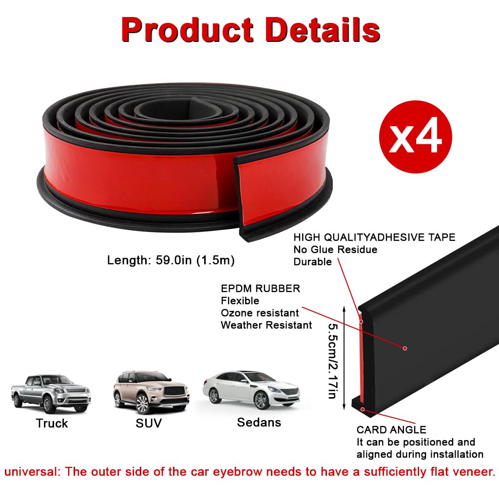 STHIRA Wheel Arch Protector Strips 4Pcs 4.5cm Width with Self Adhesive Rubber for Cars | Scratch Guard Trim