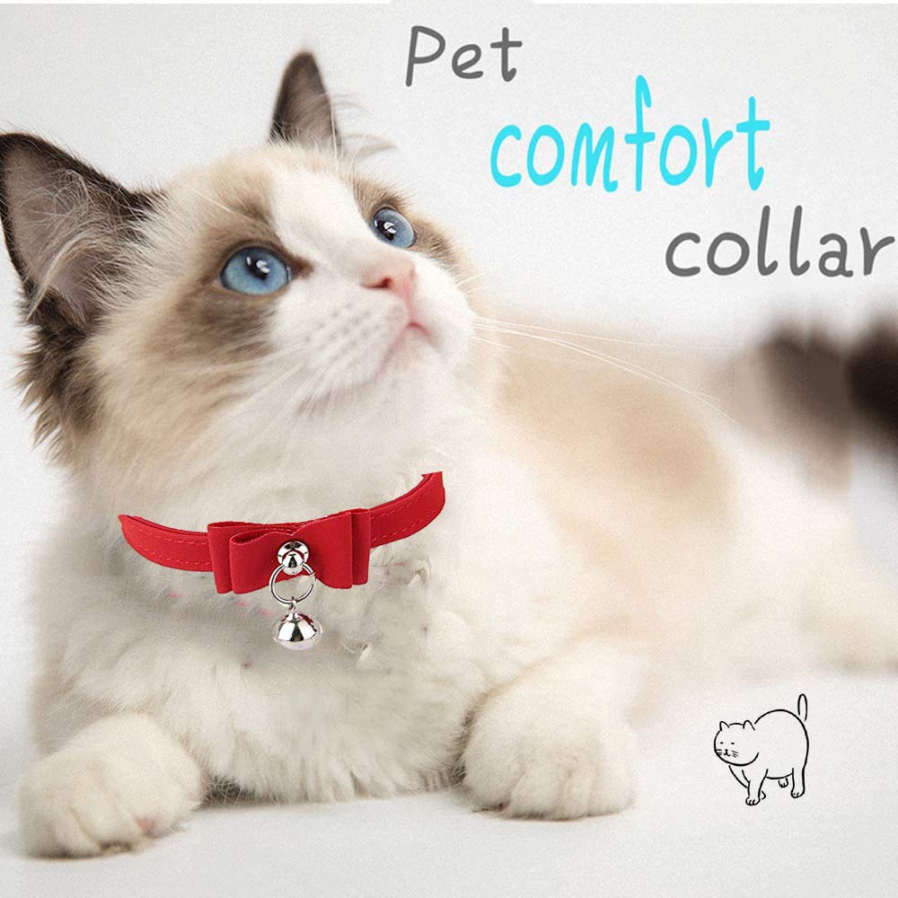 HASTHIP Cat Collar with Safety Breakaway Buckle featuring Screw Fixed Bell Velvet Strap 33.5 cm Red
