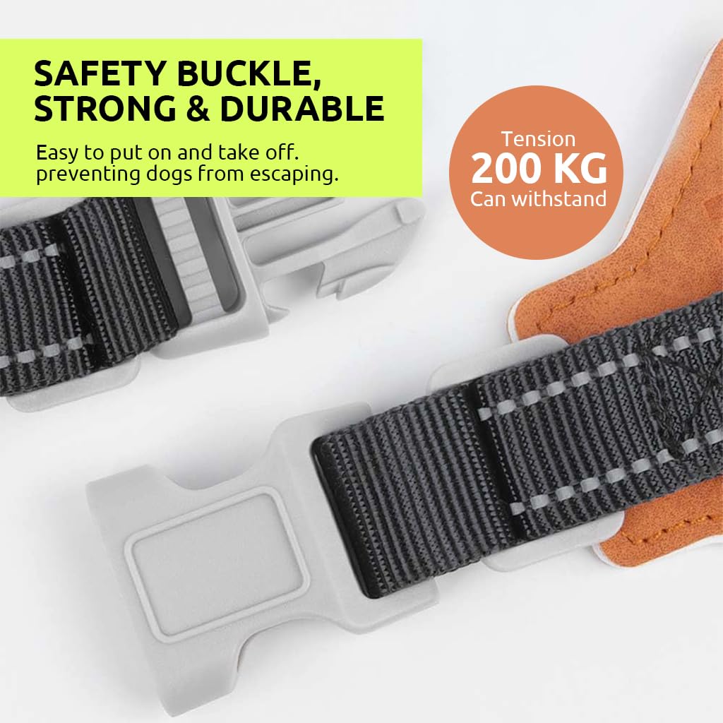 Qpets Reflective Dog Harness for Safe Night Walking with Dual D-Rings and Quick Release Buckle