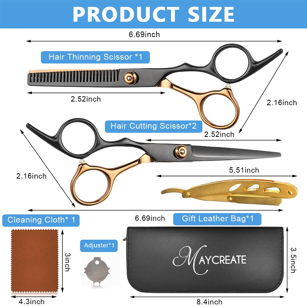 MAYCREATE Hair Cutting Scissors Kit for Home and Salon with Shock Absorber | Stainless Steel Tools