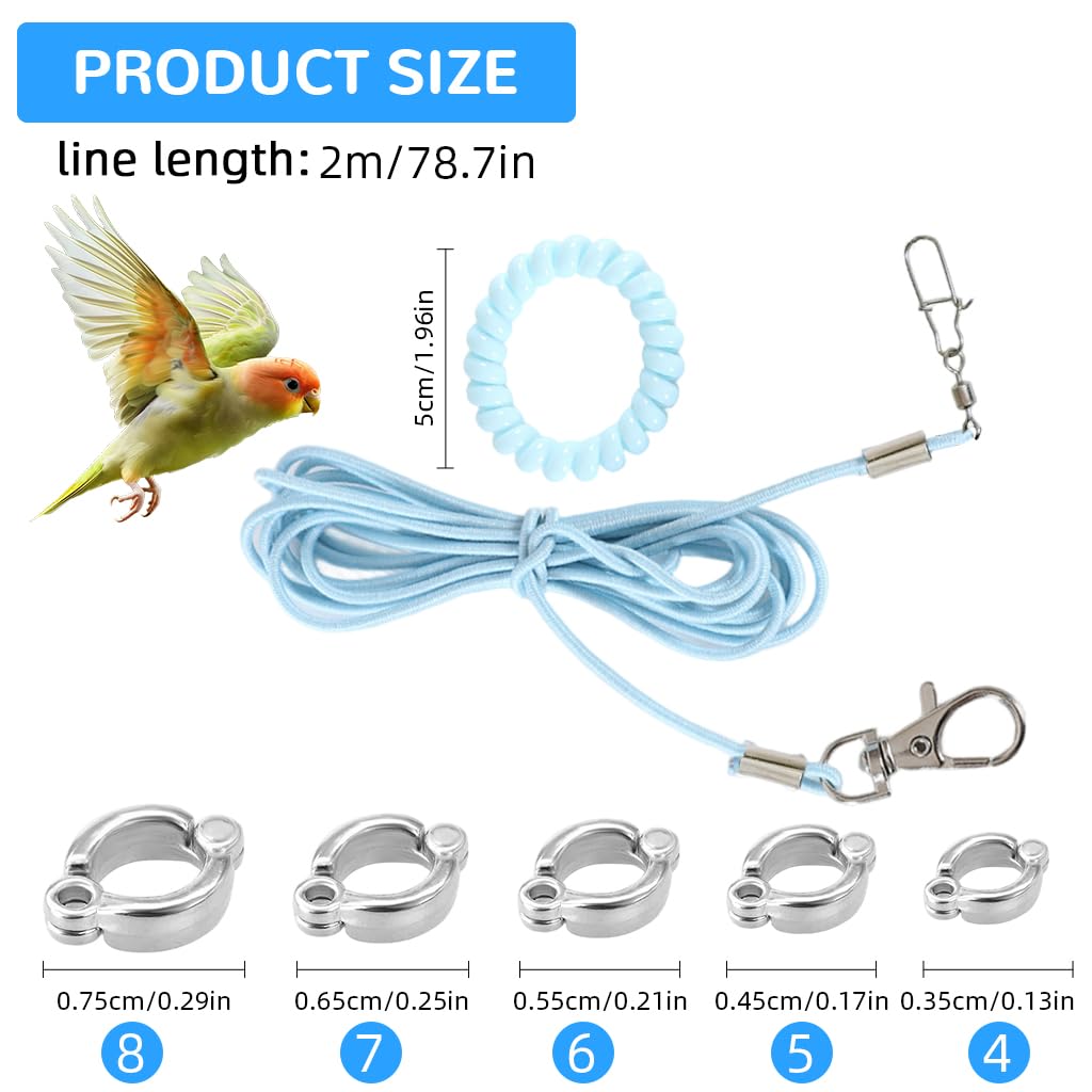 Qpets Parrot Leash for Bird Flying Training with 6.6ft Stretchy Rope and 5 Leg Loops