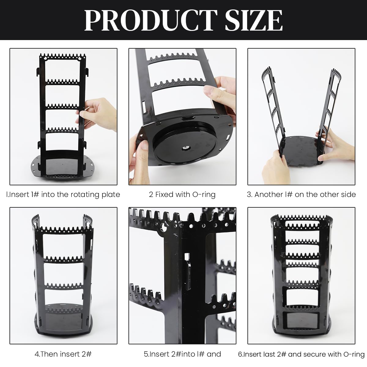 HASTHIP Jewelry Organizer for Earrings and Necklaces with 156 Holes and 360 Rotation | Black Acrylic 4 Tier Stand